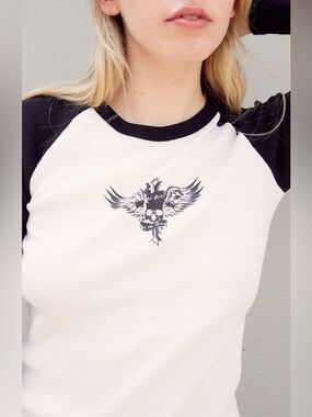 Brandy Melville/John Galt Black and White Eagle Long Sleeve Shirt